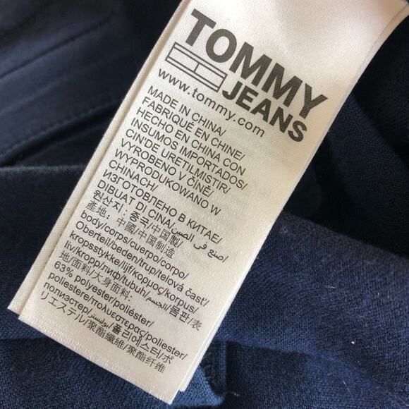 TOMMY JEANS Blue Side Stripe Pants Cropped 31 NWT Navy Blue Red Accent Elastic - Picture 8 of 8